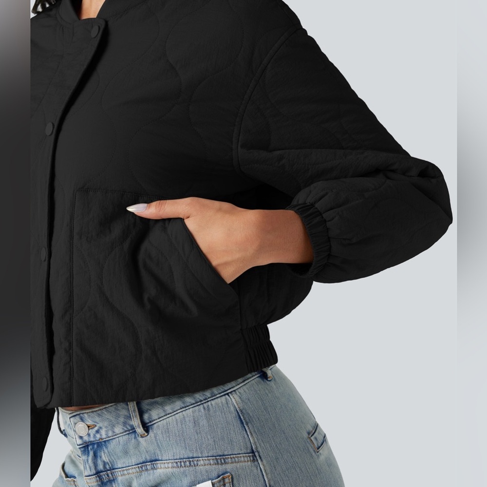 🖤Stand Collar Long Sleeve Casual Bomber Quilted Jacket with Pockets NWT Large - Picture 4 of 14